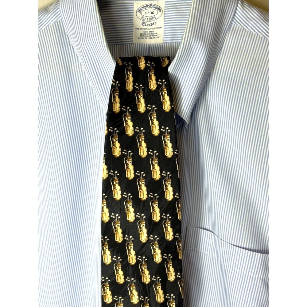Giorgio Men's Black Gold Golf Bag Print 100% Silk Vintage 80s Tie